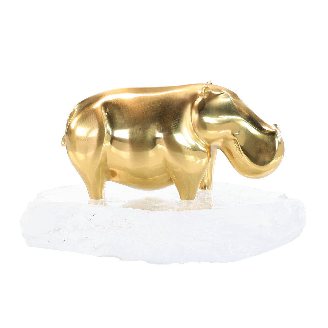 Gold Hippo Sculpture On Selenite