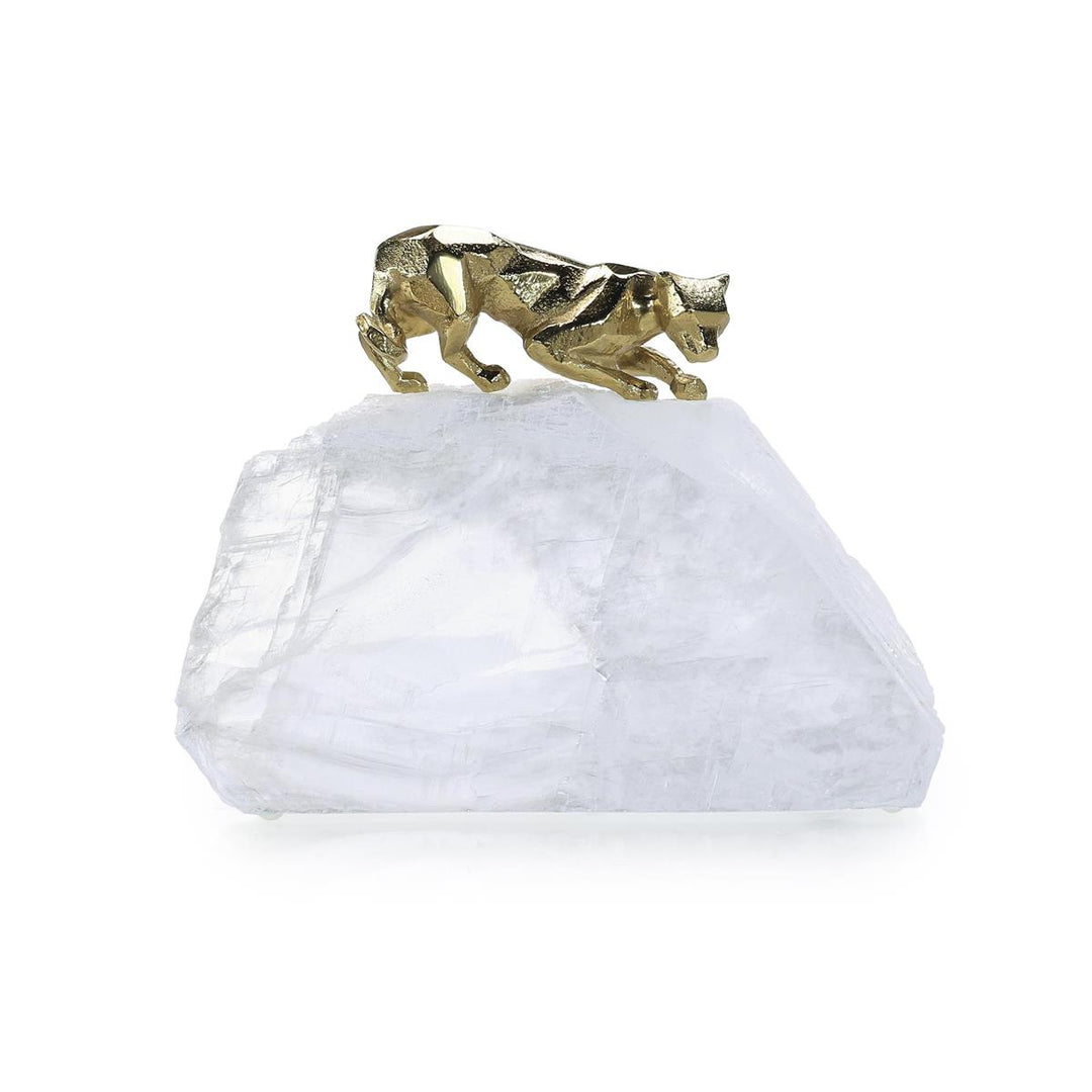 Perched Gold Panther Sculpture On Selenite