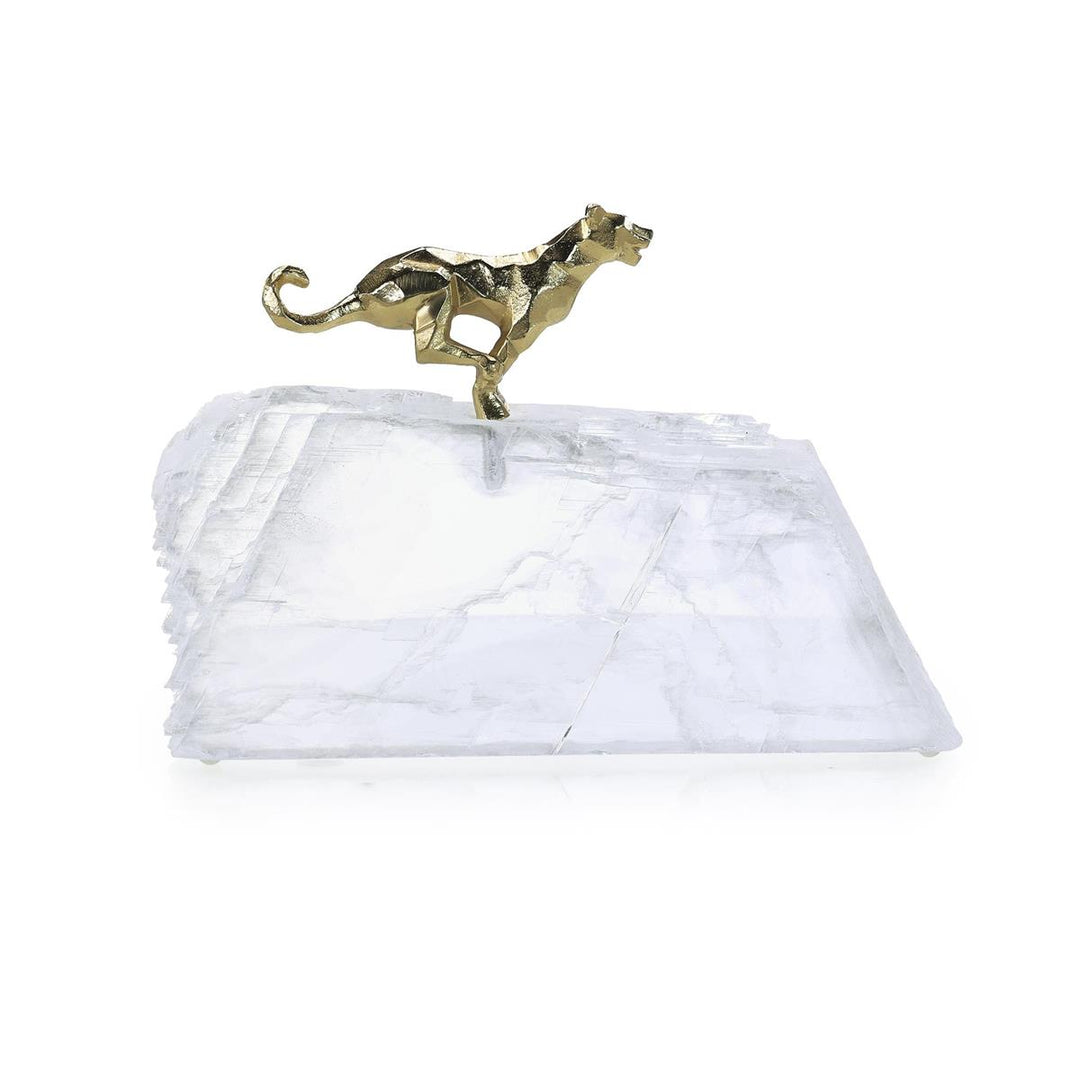 Running Gold Panther Sculpture On Selenite