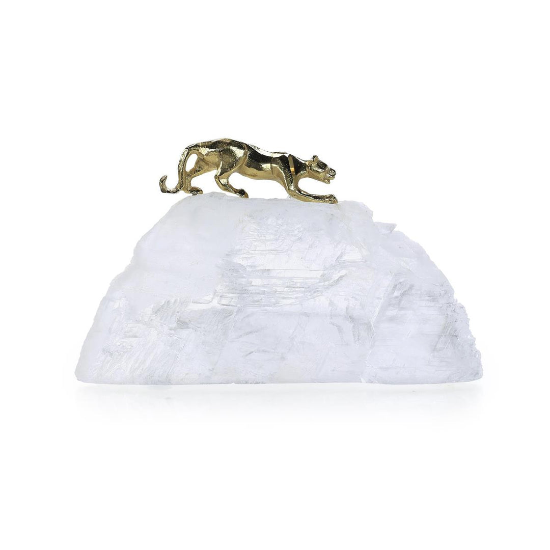 Prowling Gold Panther Sculpture On Selenite