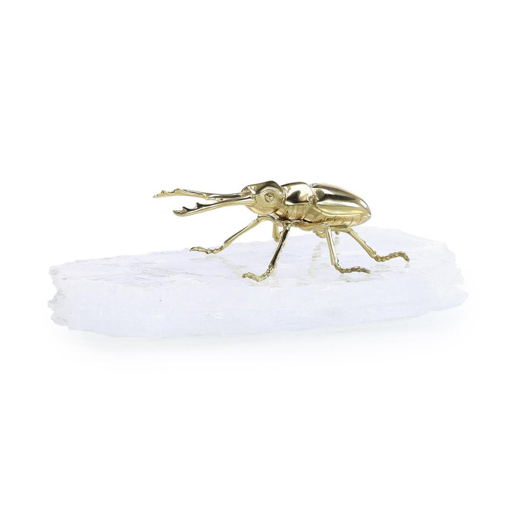 Gold Beetle Sculpture On Selenite