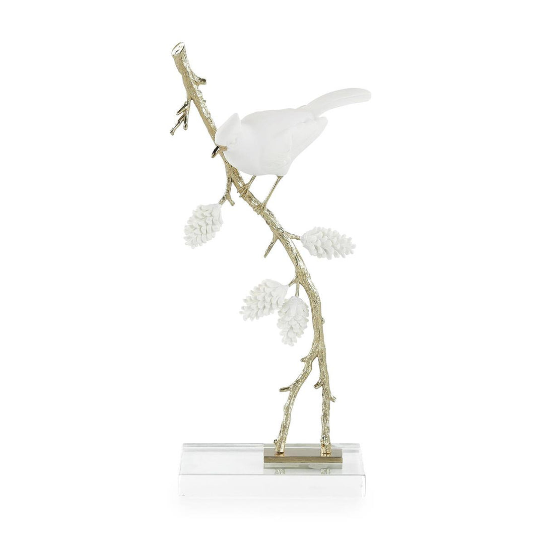 Ceramic Bird Sculpture On Pine Branch II