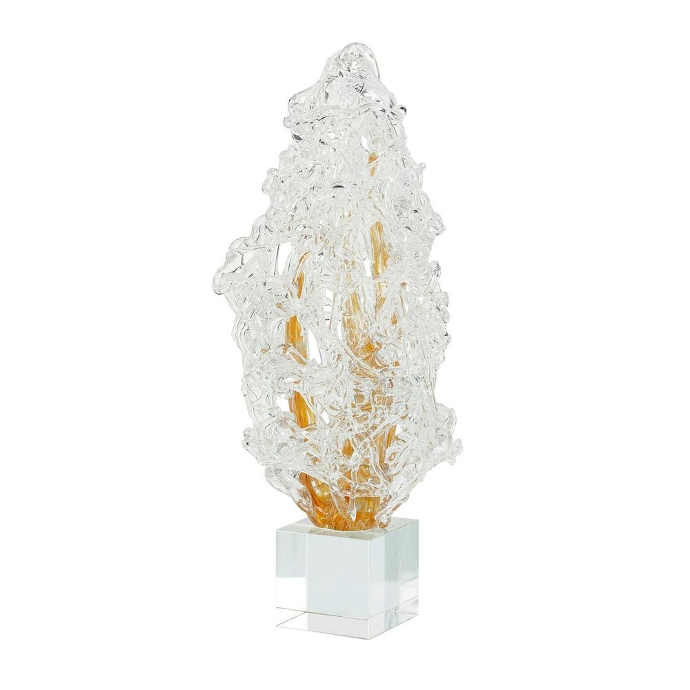 Decorative Objects Icy Flame Sculpture On Crystal Base, Large