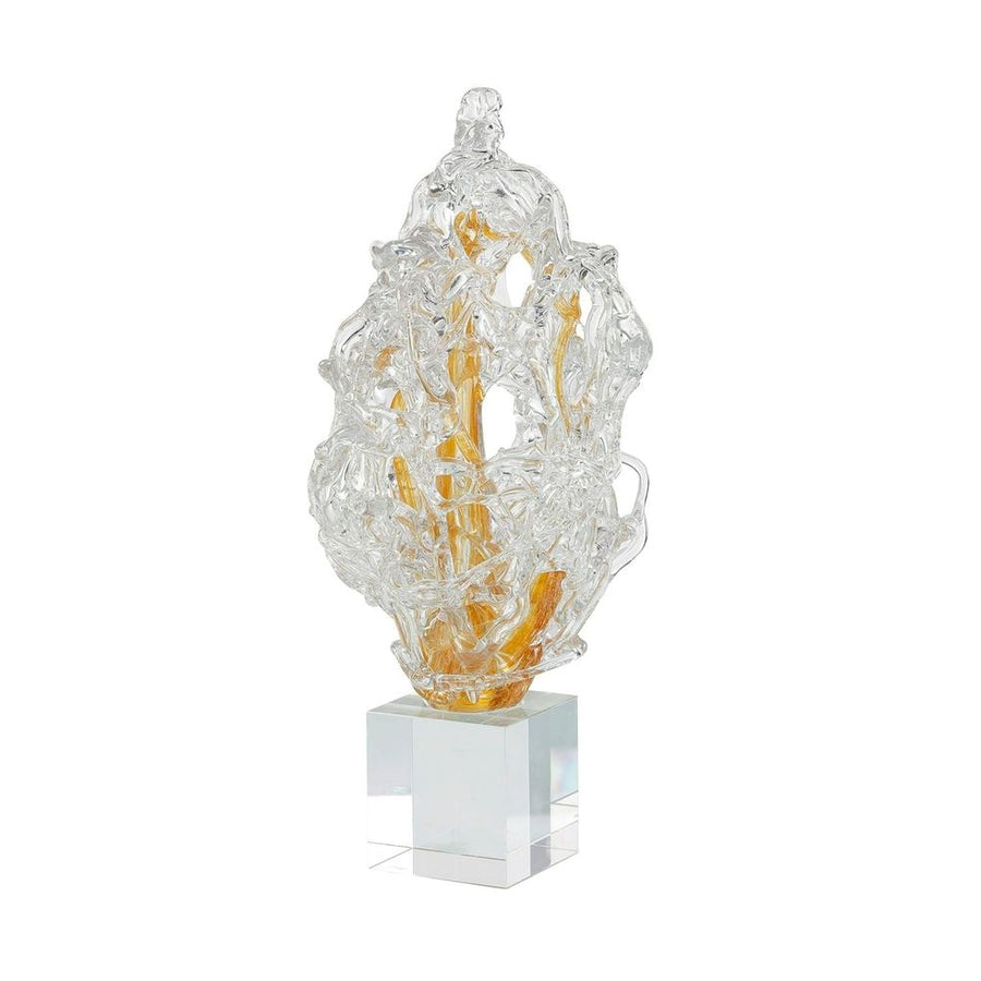Decorative Objects Frozen Flame Sculpture On Crystal Base, Small