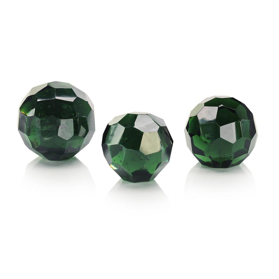 Sculptures Green Cut Glass Orbs, Set of 3