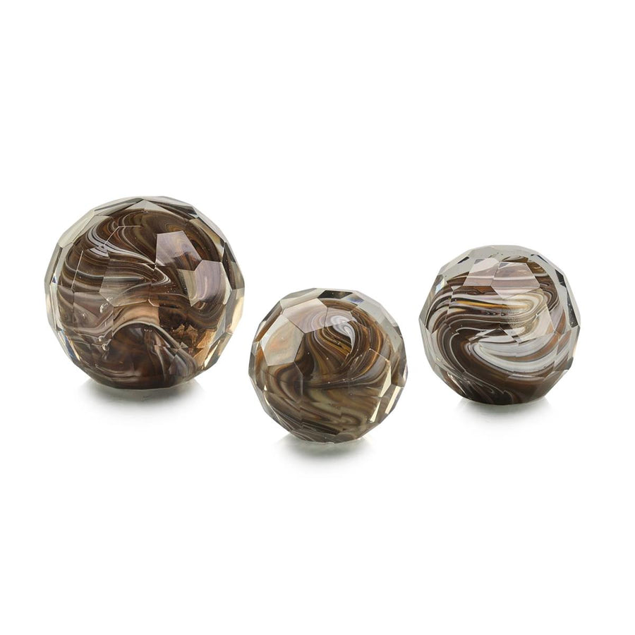 Sculptures Amber Cut Glass Orbs, Set of 3