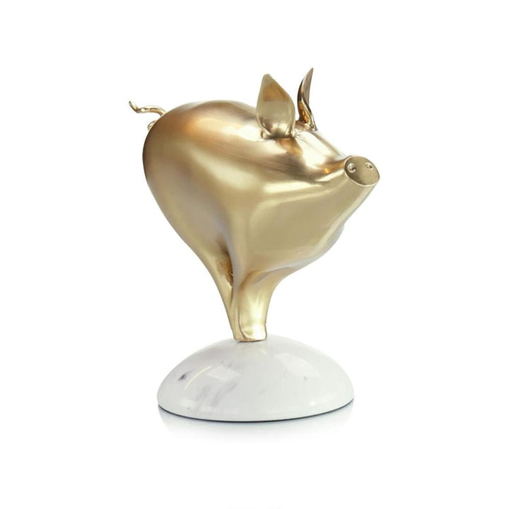 Decorative Objects Golden Pig Sculpture on Marble
