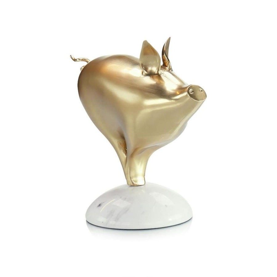 Decorative Objects Golden Pig Sculpture on Marble