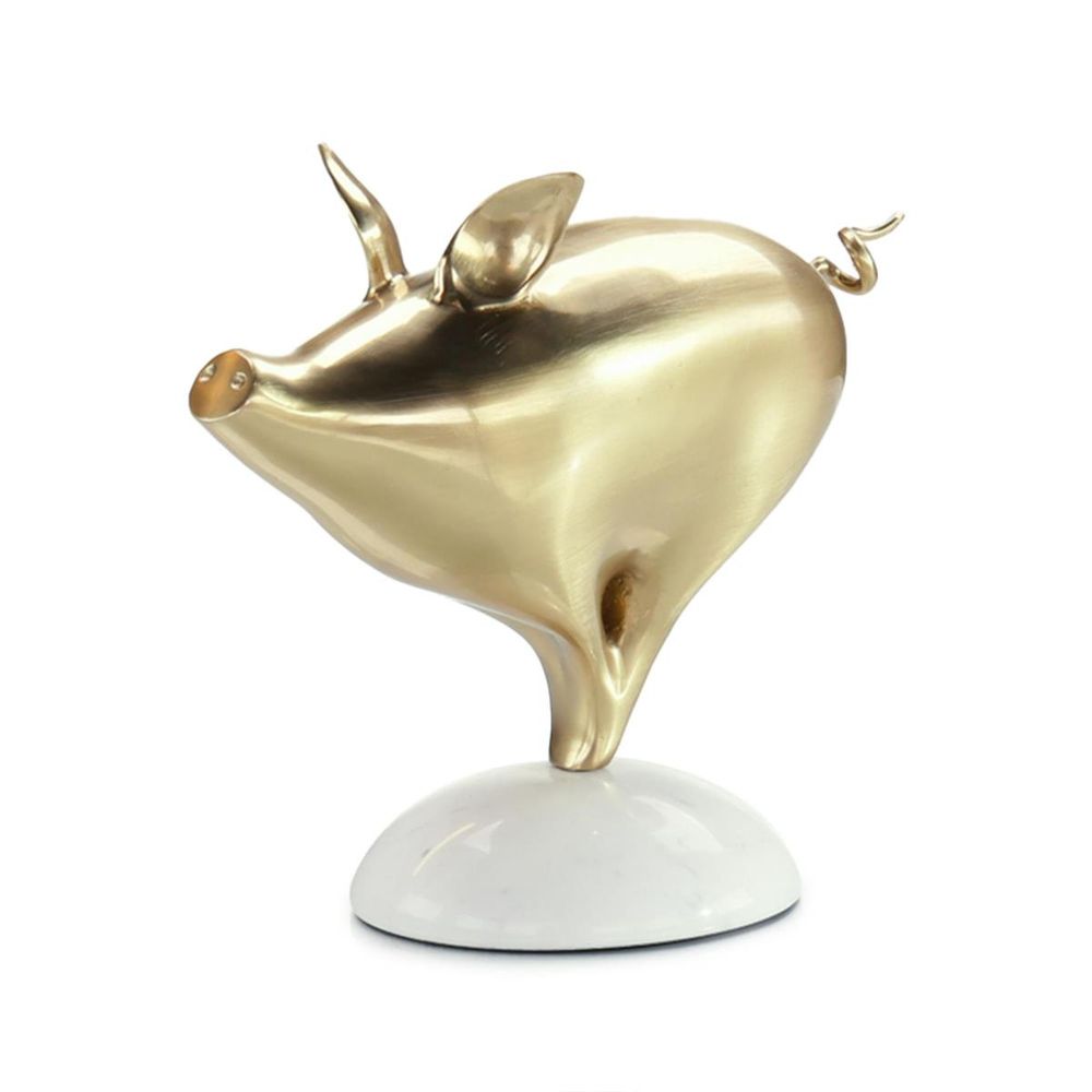 Decorative Objects Golden Pig Sculpture on Marble