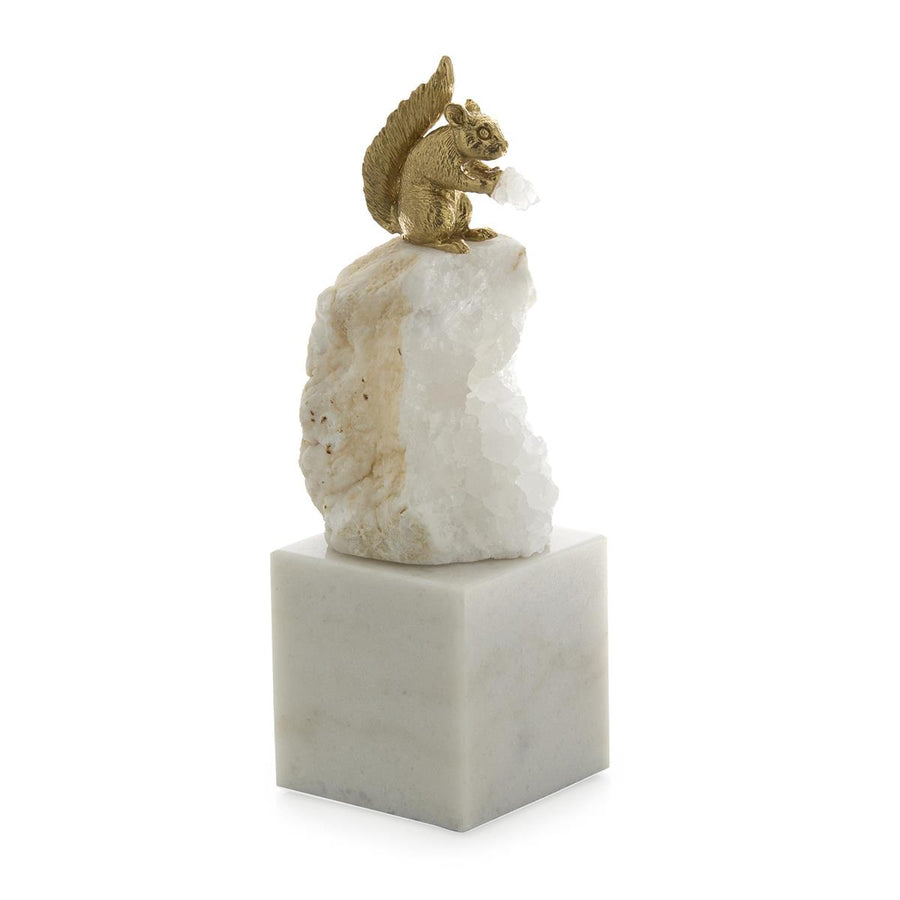 Sculptures Brass Squirrel and Quartz Sculpture on Marble, Large