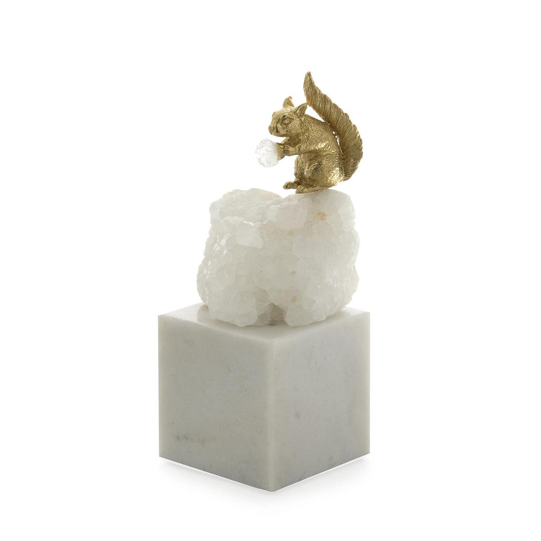 Sculptures Brass Squirrel and Quartz Sculpture on Marble, Small