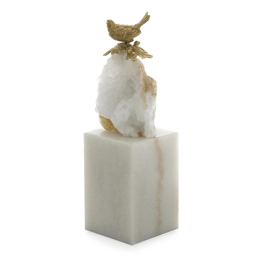 Sculptures Brass Bird and Quartz Sculpture on Marble, Large