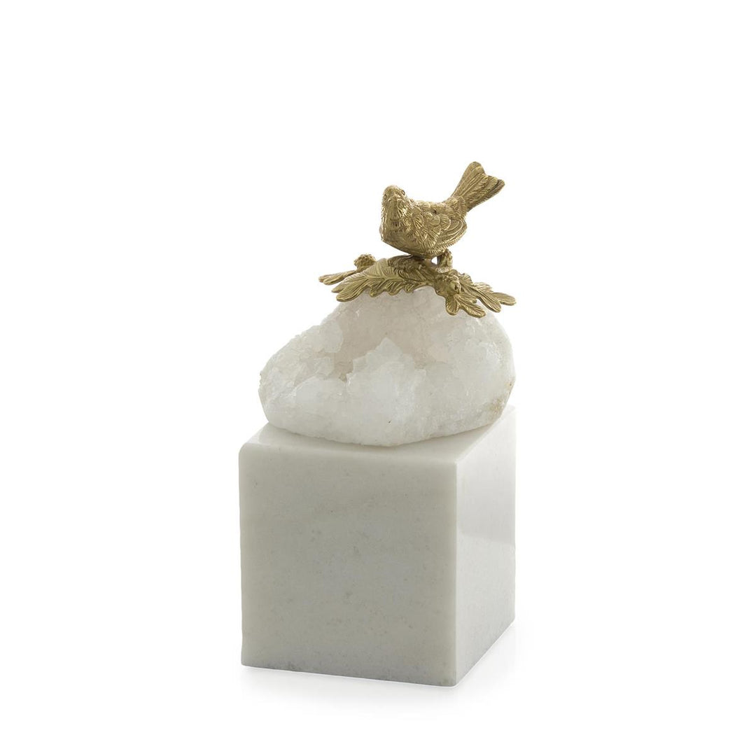Sculptures Brass Bird and Quartz Sculpture on Marble, Small
