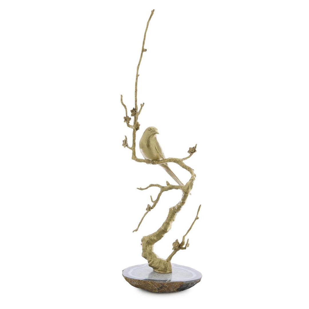 Sculptures Perched Brass Bird Sculpture on Agate