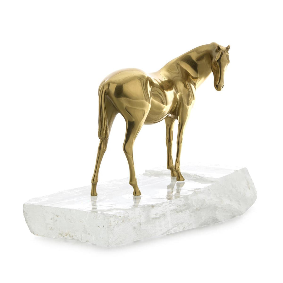 Sculptures Brass Horse Sculpture on Selenite