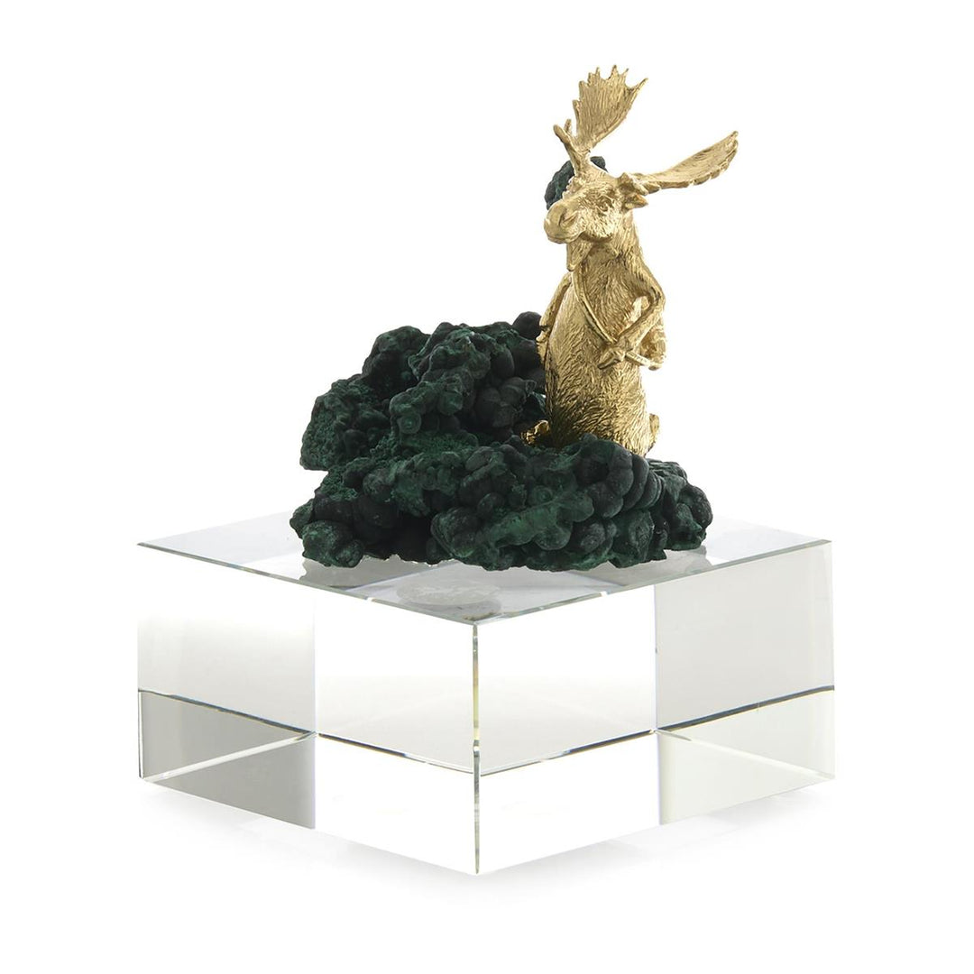 Sculptures Brass Moose Sculpture on Crystal, Large
