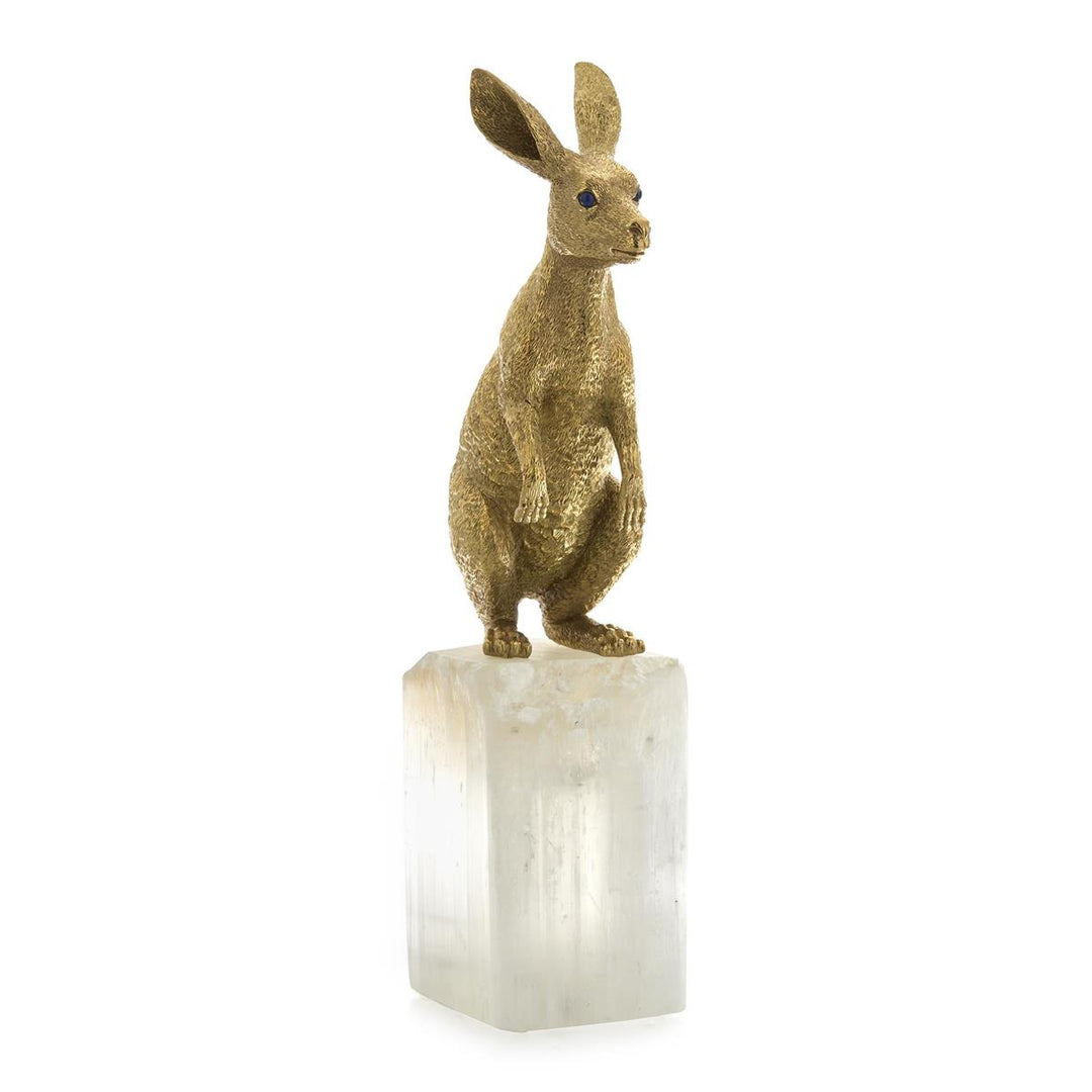 Sculptures Brass Hare Sculpture on Selenite
