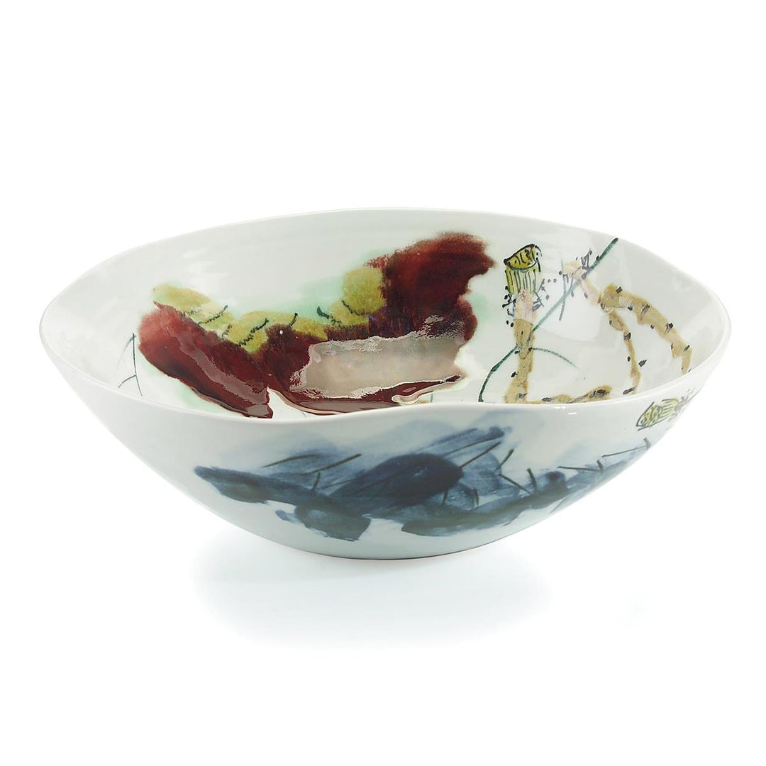 Vanora Curled-Rim Porcelain Bowl - Multicolor, Yellow