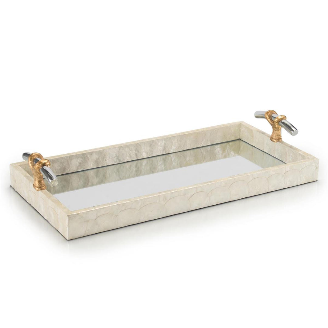 Shell And Mirror Tray - Off White,Silver