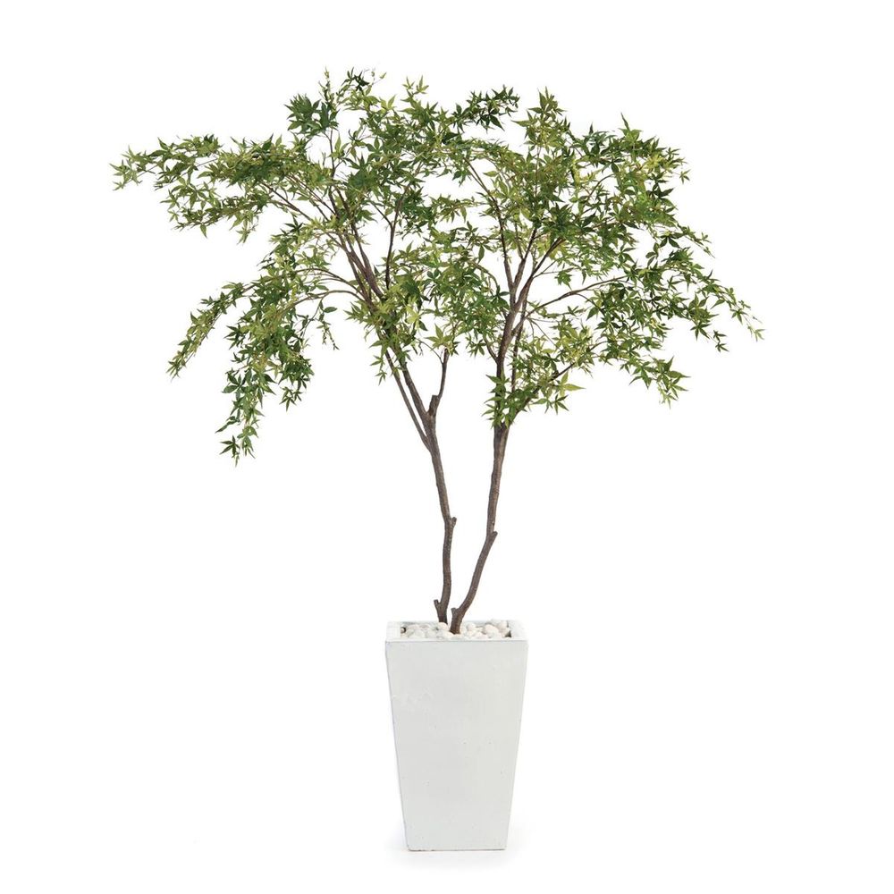 Ivory Maples, shown in green and white with silk foliage, fabric leaves, and freestanding potted form.