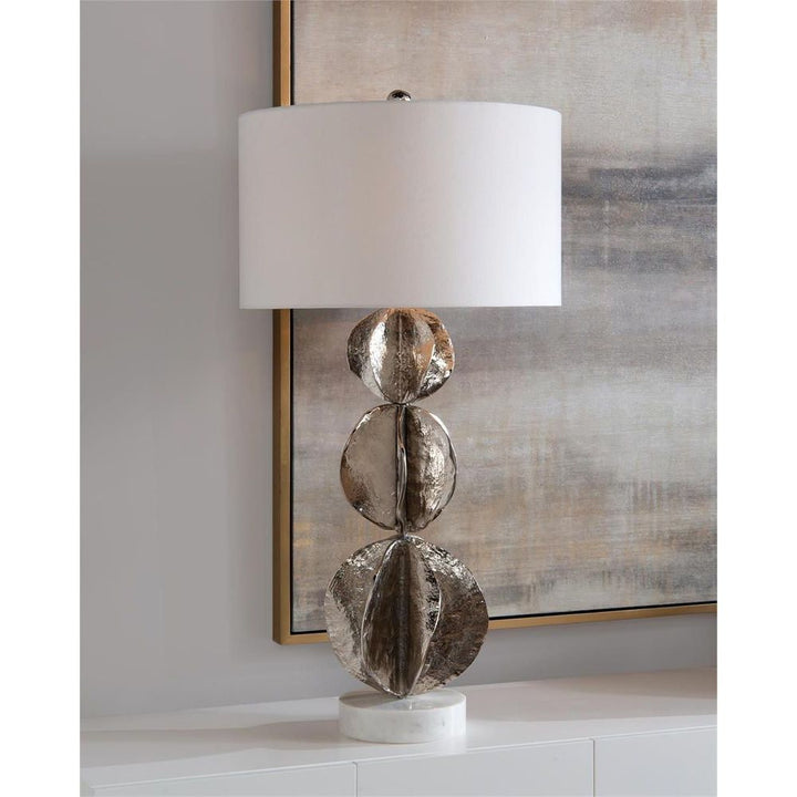 Table Lamps Three Flowing Wave Spheres Nickel Table Lamp - Silver,White