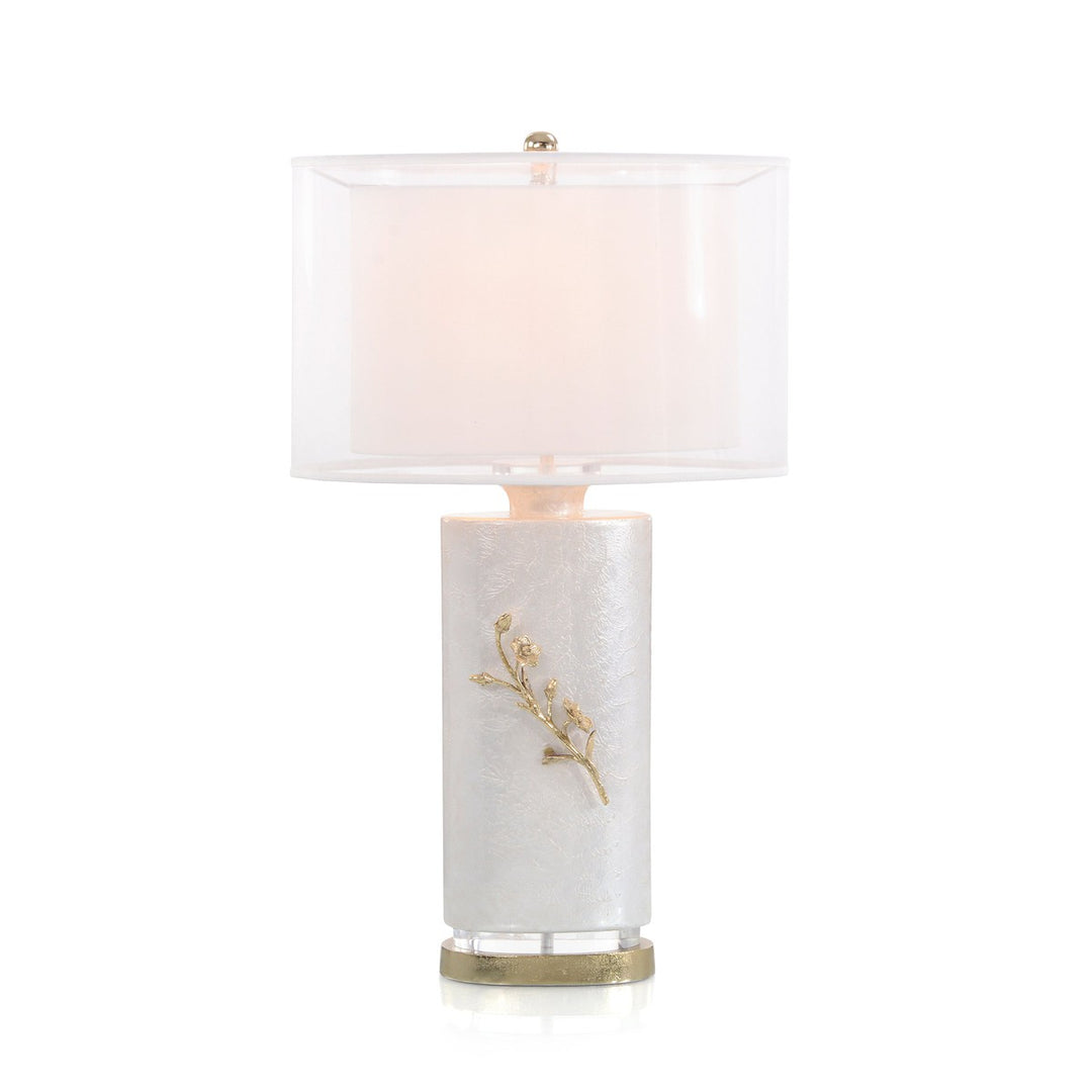 Camden White With Cherry Blossom Table Lamp - White - Glass