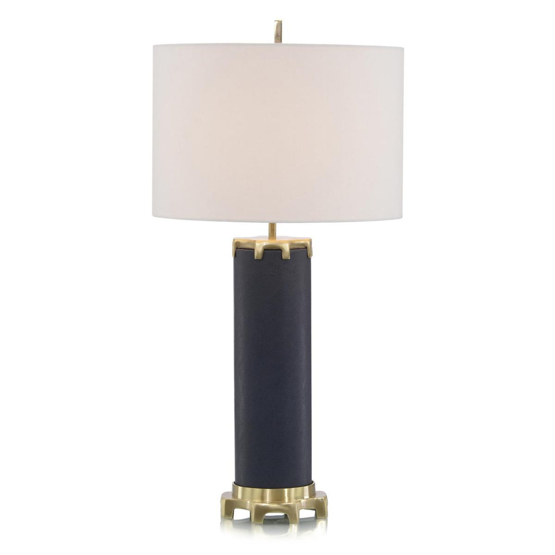 Midnight Leather And Polished Brass Table Lamp - Brass,White