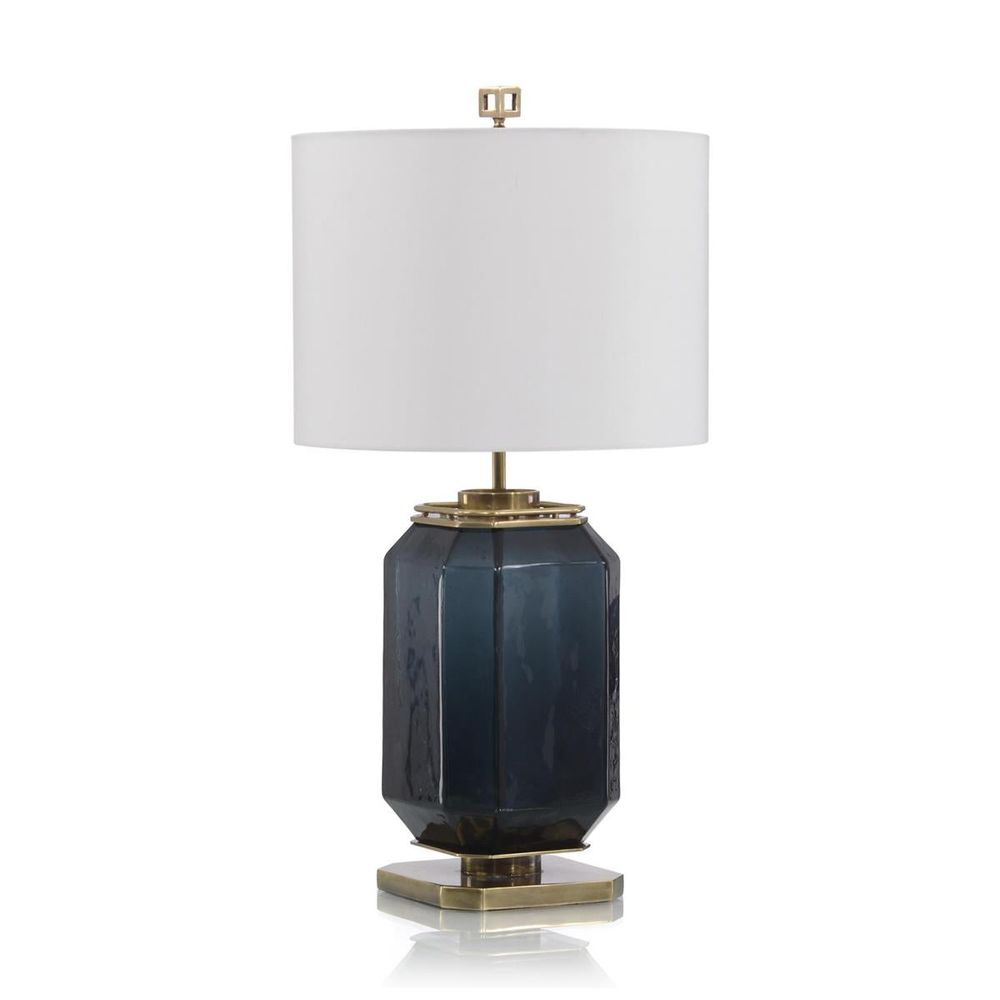 Table Lamps Navy Blue Glass And Brass Table Lamp - Blue, Brass, White