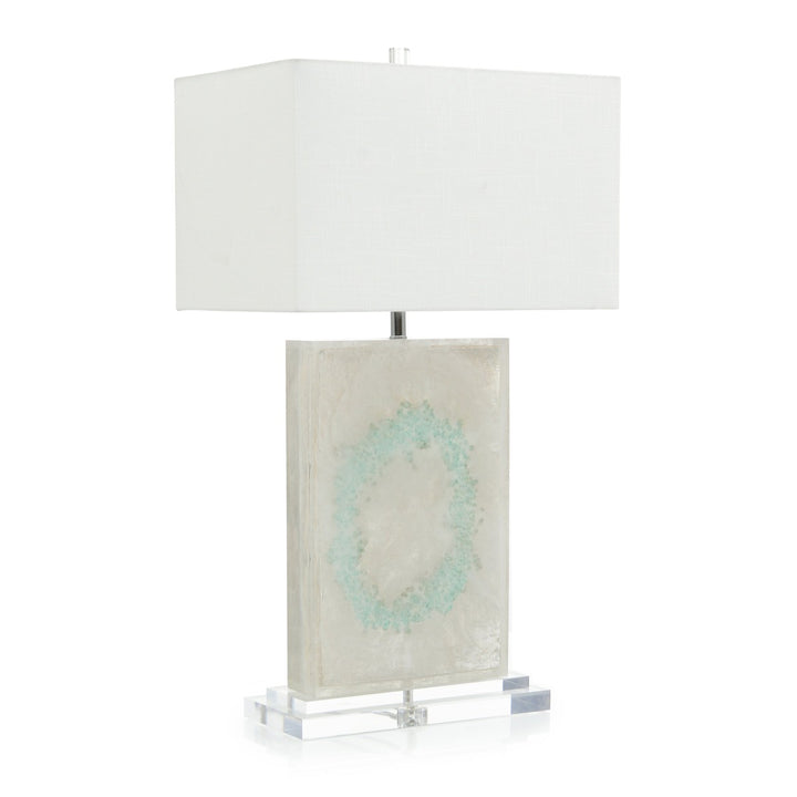 Polished quartz with silver leaf table lamp - Green