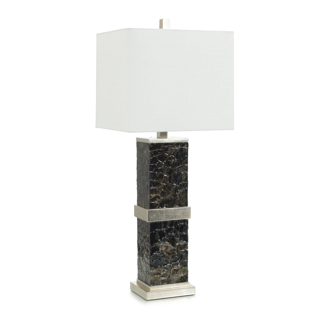 Polished Brown Mica and Antique Silver Table Lamp - Silver