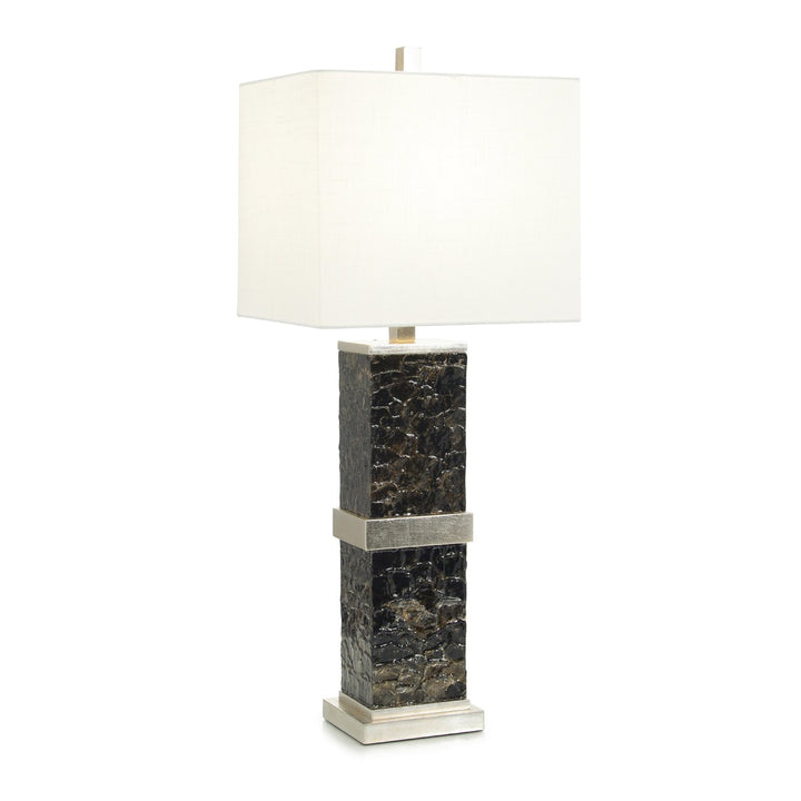 Polished Brown Mica and Antique Silver Table Lamp - Silver