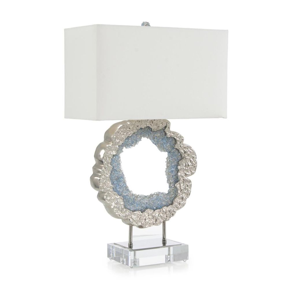 Table Lamps Hammered Nickel And Sea Blue Geode Table Lamp