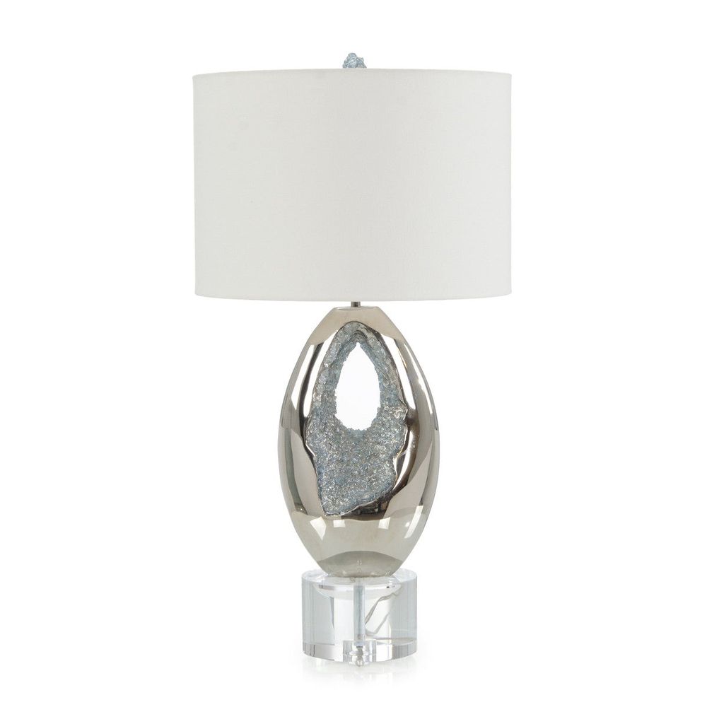 Table Lamps Polished Nickel and Sea Blue Geode Table Lamp - Silver, Clear, Blue