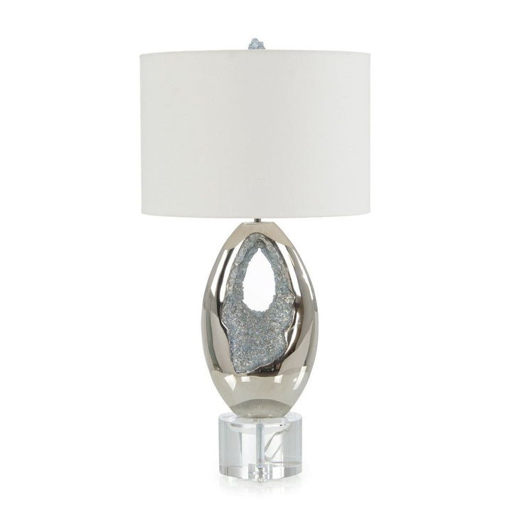 Table Lamps Polished Nickel and Sea Blue Geode Table Lamp - Silver, Clear, Blue