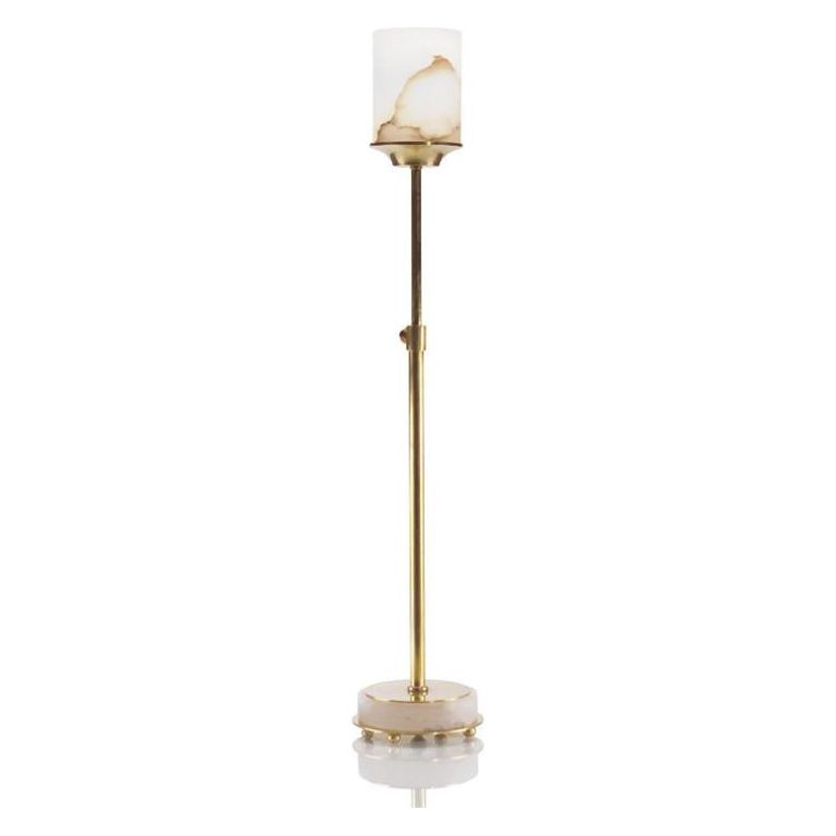 Amber Brass And Alabaster Buffet Lamp - Grey,White