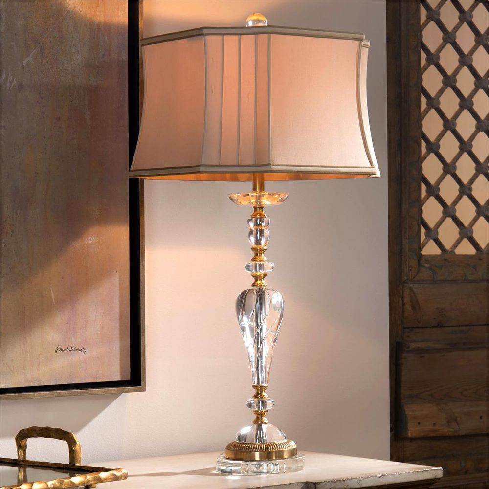 Table Lamps Crystal Swirl Table Lamp - Clear, Silver, Tan