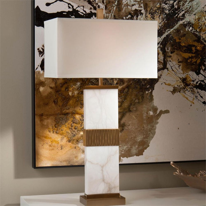 Table Lamps Alabaster Column Table Lamp - White, Gold