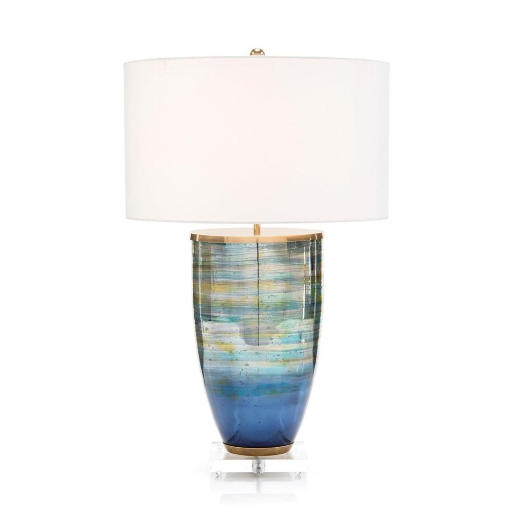 Table Lamps Blue Striated Glass Table Lamp - Brass, Clear, White