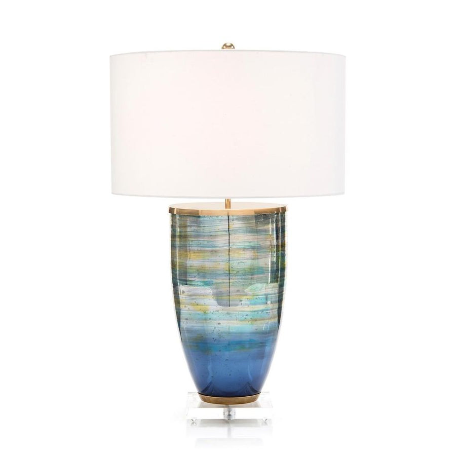 Table Lamps Blue Striated Glass Table Lamp - Brass, Clear, White