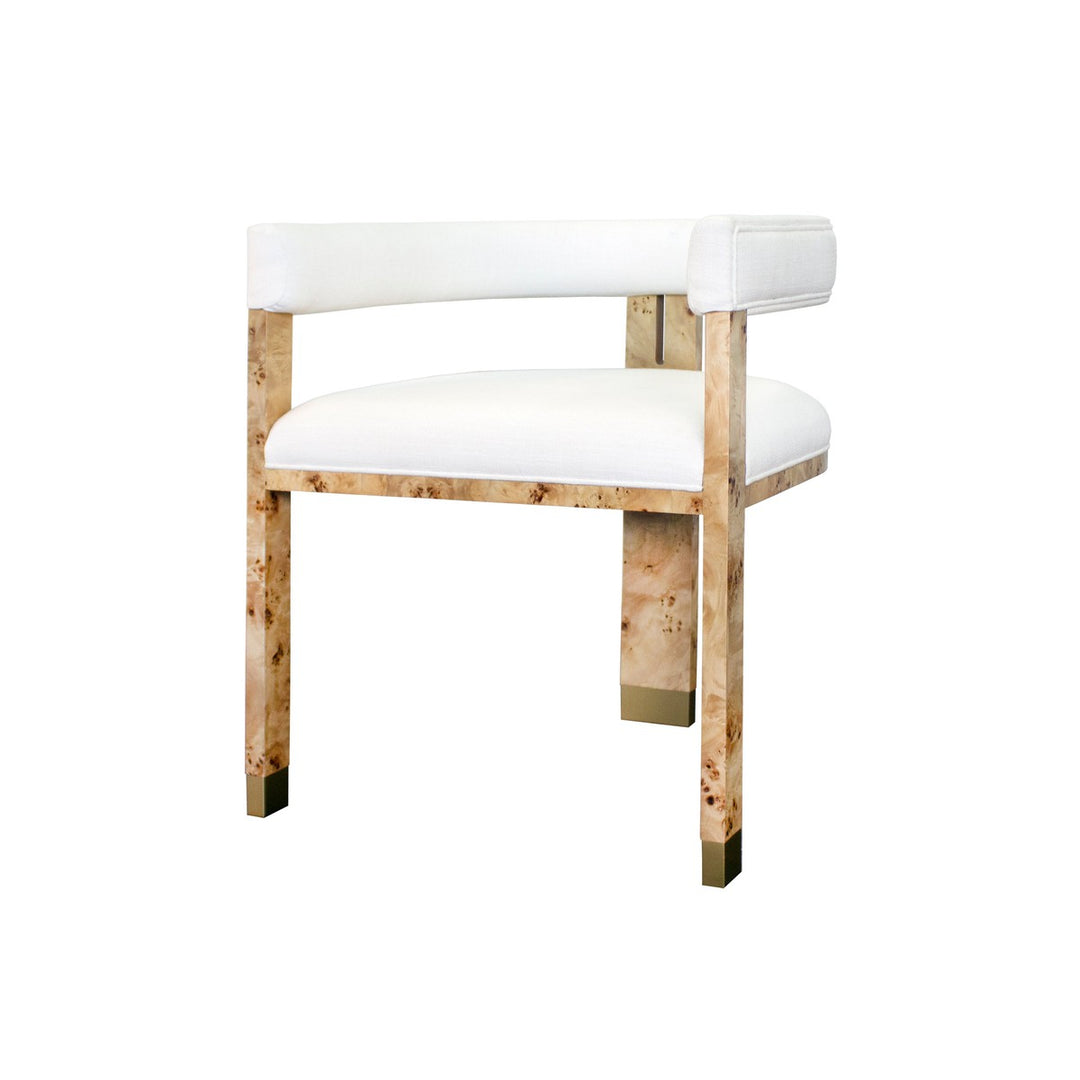 Jude - Modern Chair In Burl Wood With White Linen Upholstery