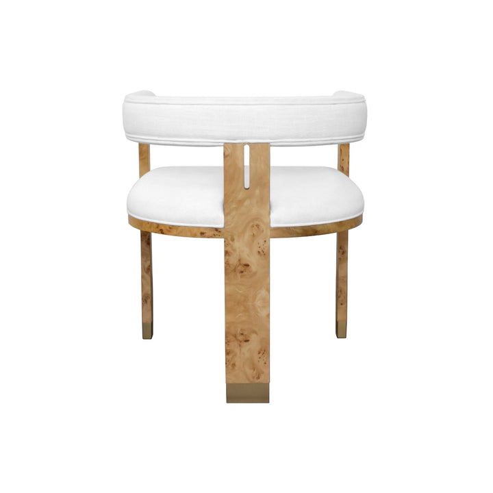 Jude - Modern Chair In Burl Wood With White Linen Upholstery