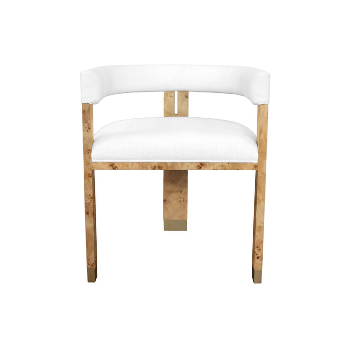 Jude - Modern Chair In Burl Wood With White Linen Upholstery