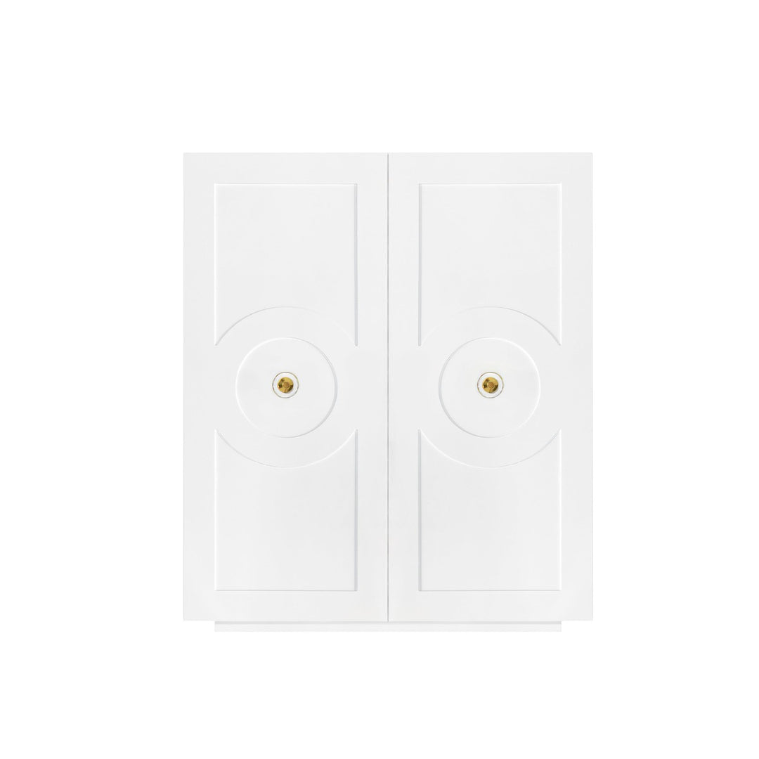 Justine - Two Door White Lacquer Cabinet With Circle Design And Acrylic Handles