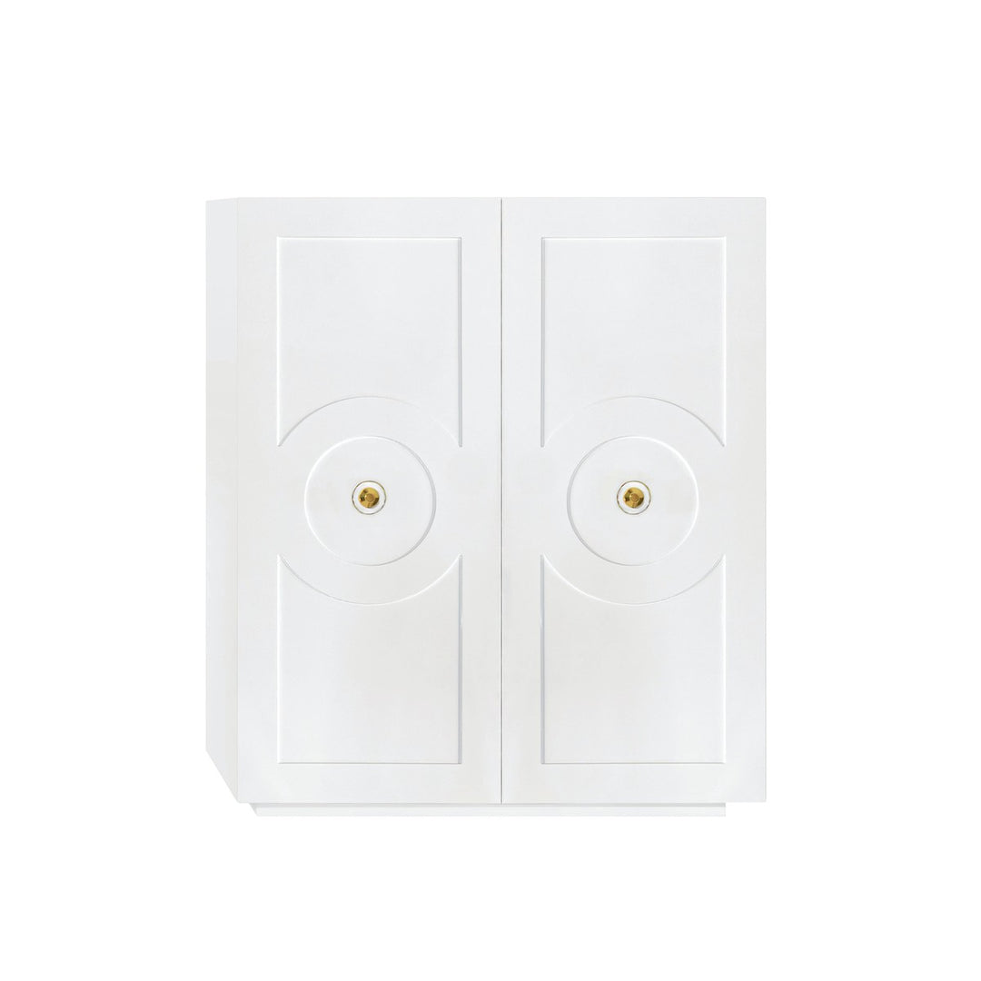 Justine - Two Door White Lacquer Cabinet With Circle Design And Acrylic Handles