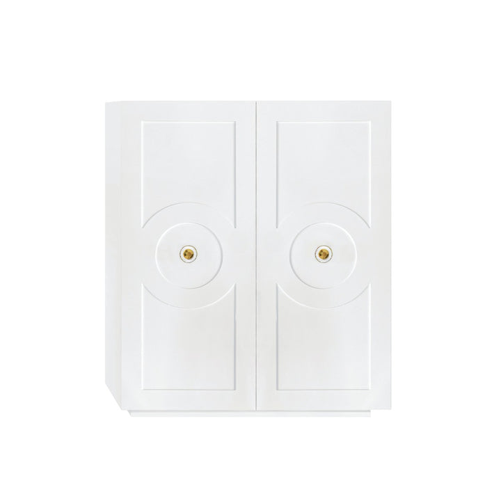 Justine - Two Door White Lacquer Cabinet With Circle Design And Acrylic Handles