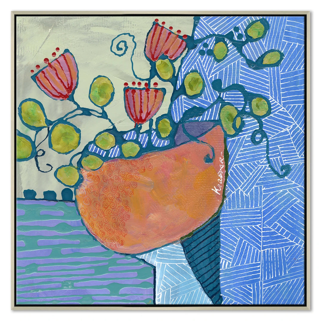 Three Flowers in Orange Vase by Soicher Marin