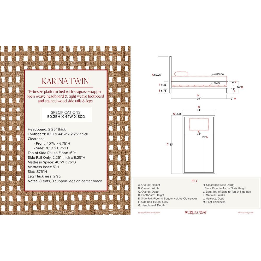 Karina Seagrass Wrapped Bed Twin