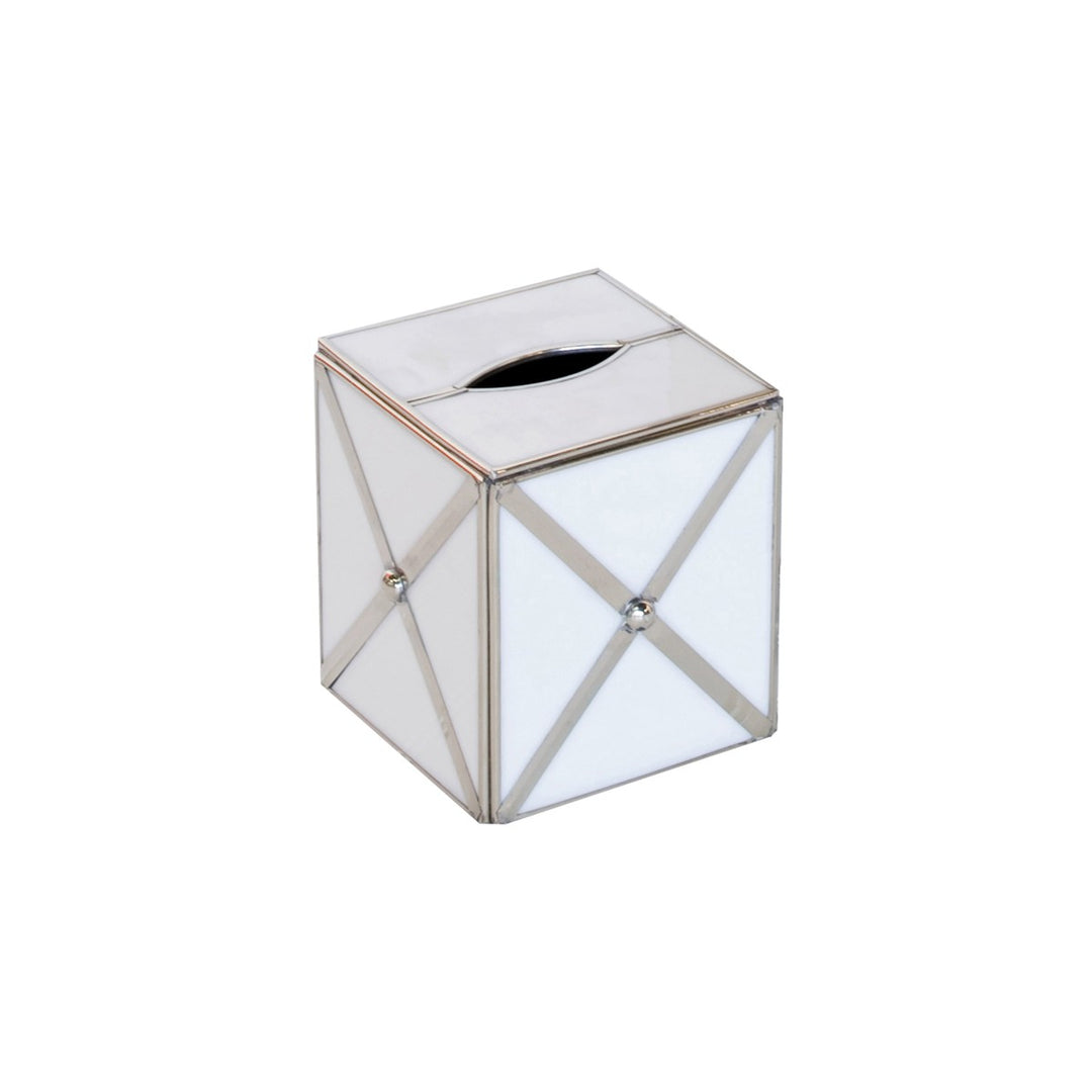 White Glass Crosshatch Kleenex Box