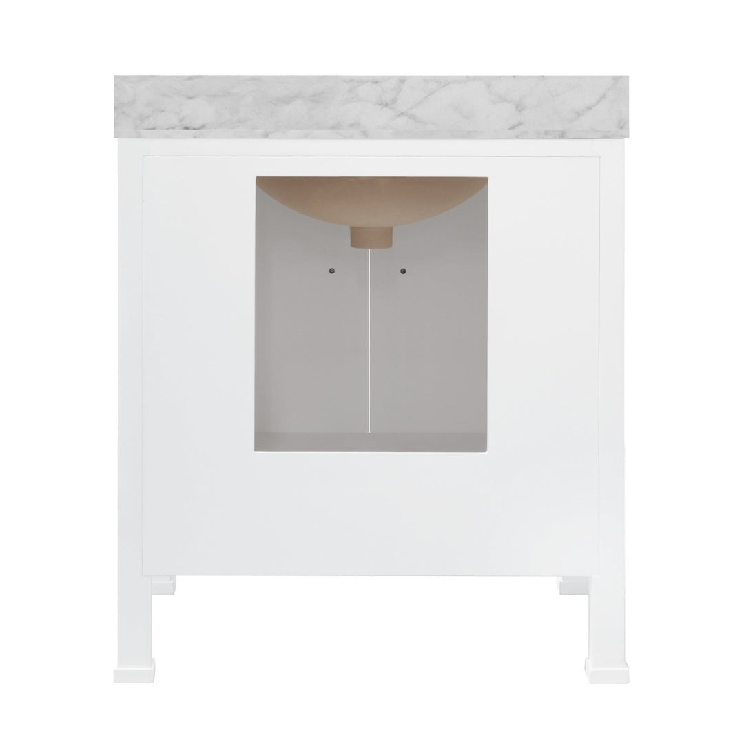 Kealey - Bath Vanity With Scallop Detail In Matte White Lacquer With White Marble Top And Porcelain Sink