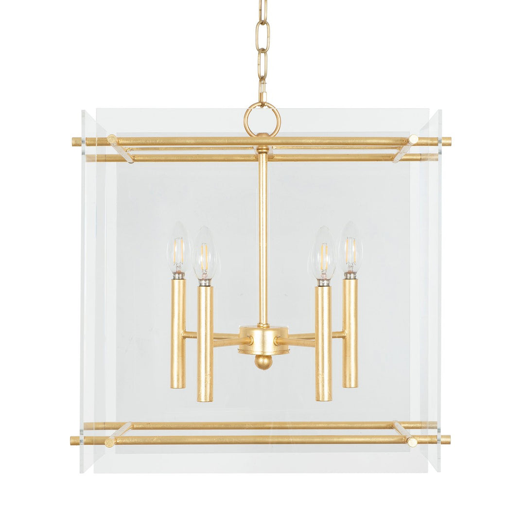 Kelso - Acrylic Box Pendant With Four Light Cluster In Gold Leaf